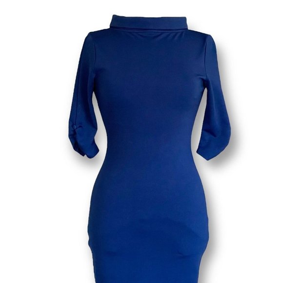 Unique Vintage Womens Blue Cassidy Wiggle Dress Sz 4 Retro Pin Up Girl Cowl Neck - Picture 3 of 7